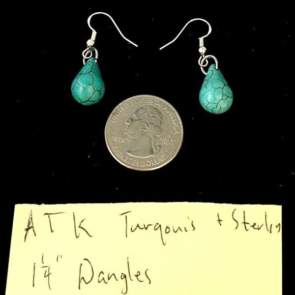 ATK Sterling 925 Silver & Turquoise Teardrop Dangles - Picture 6 of 7